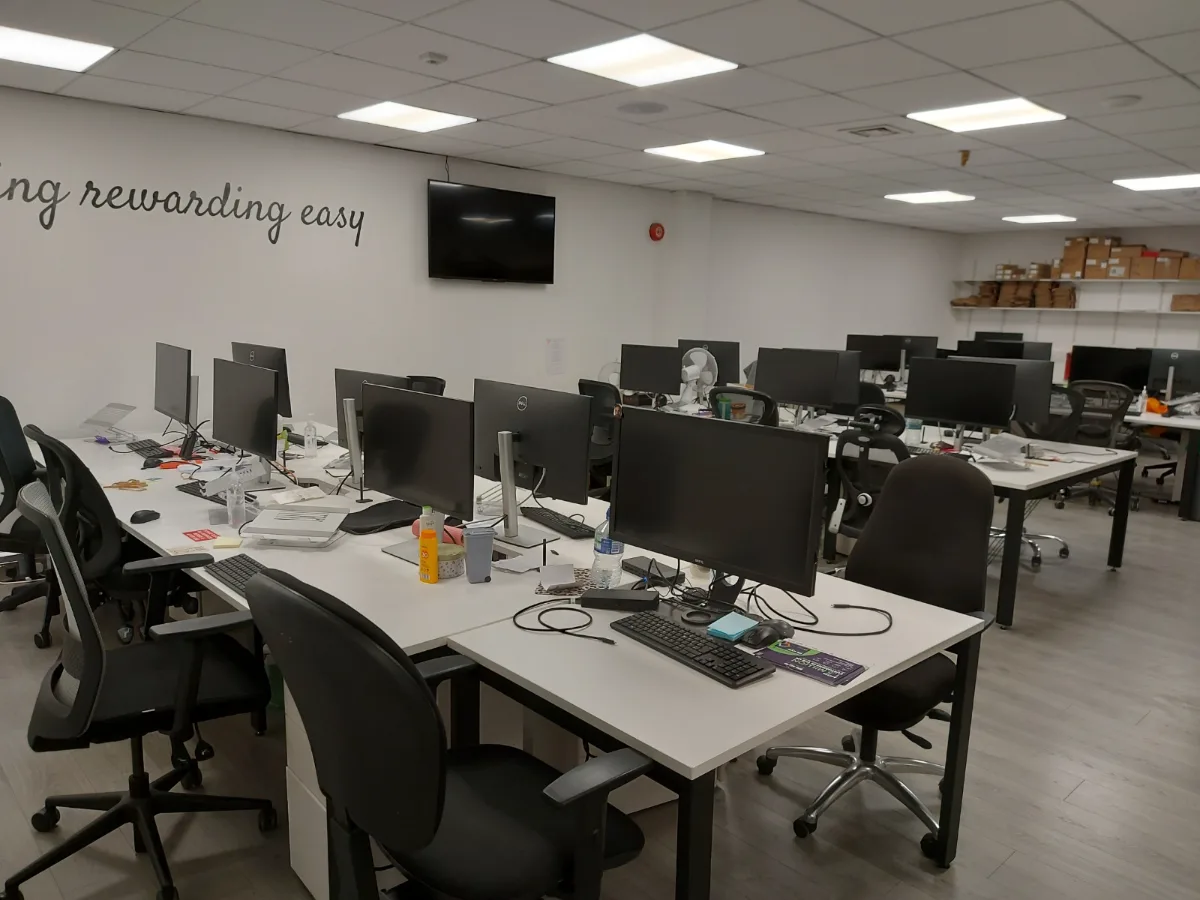 Open-plan office desks and floors cleaned