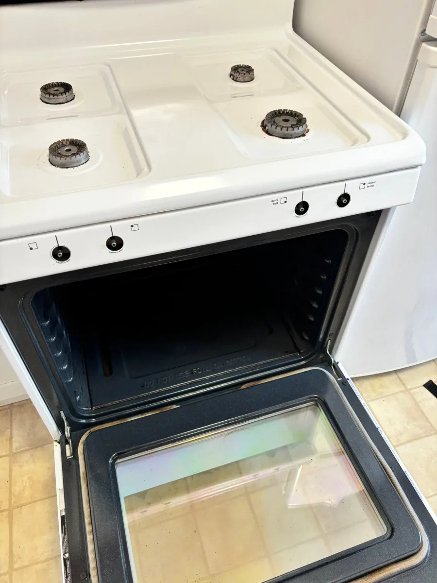 Gas stovetop and open oven cleaned inside and out